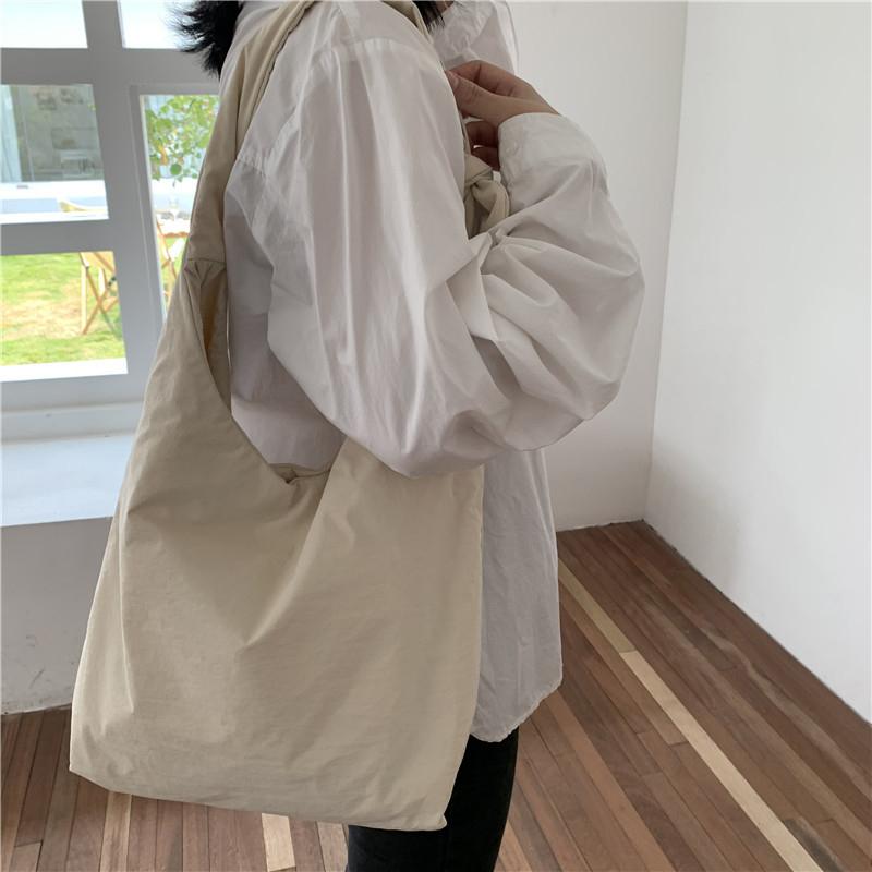 

Yogodlns Чистый цвет нейлоновых сумок-шопперов для женщин Сумка через плечо подмышками Водонепроницаемые тканевые сумки Модные сумки большой емкости