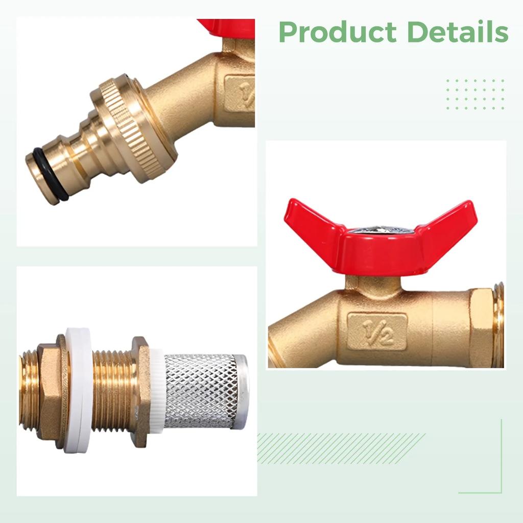 Water Spigot Kit with Brass Connector, Outdoor Faucet Assembly, 3/4” Male Thread Garden Hose Bib, Rustproof Water Valve with Filter Screen