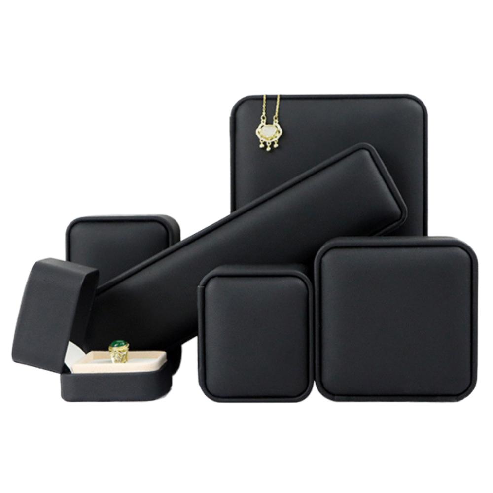 Luxury Custom Black PU Leather Jewelry Box Organizer Simple Square Style Ring Gift Set Packaging Luxury Jewelry Boxes