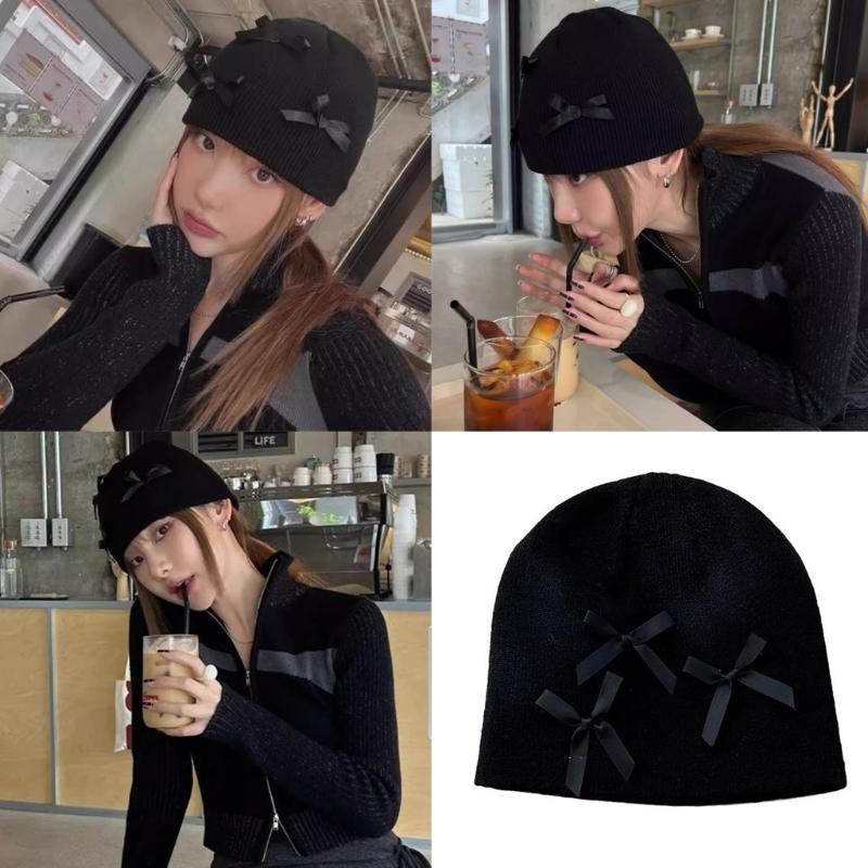 Unisex Skull Hat for Outdoor Activity Hat with Bowknot Hat Pullover Unisex Hat Ribbon Skull Caps 2000s