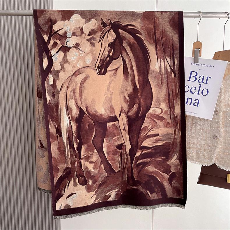 2024 Sonbahar/Kış Yeni Kalınlaştırılmış Sıcak Çift Taraflı İki Ton Püskül Taklit Kaşmir Eşarp, Yüksek Dereceli Şal Boyun