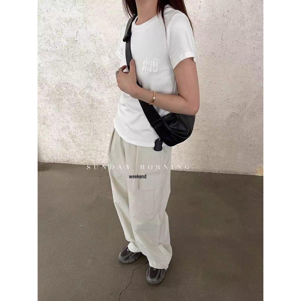 Women's Slim-Fit Stretch Cotton Tee - Simple Letter Print, Short-Sleeve, Summer Style