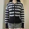 Womens Vintage Striped Cropped Knit Cardigan Slim Fit Streetwear Top