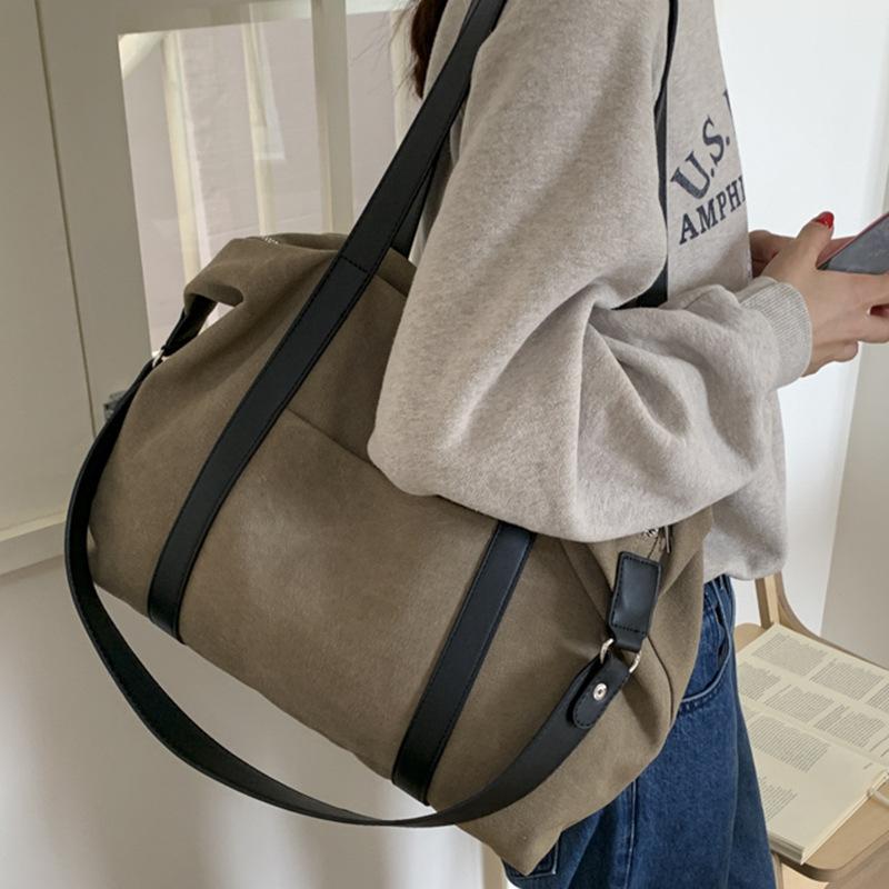 Lazy portable large-capacity canvas bag 2025 new tote bag niche casual retro commuter shoulder big bag women