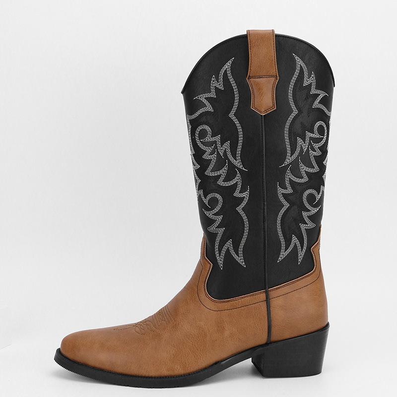 Fashion Handmade Men Cowboy Boots New Slip on Men Riding Boots Embroidery Western Boots Pointed-toe Mid-calf Male Boot Botas Para Hombre