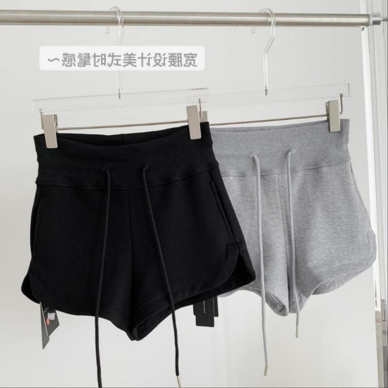 Long Gray Sports Shorts Show Legs Women Wear Loose Side Slit Wide-leg Pants High Waist Drawstring In Summer