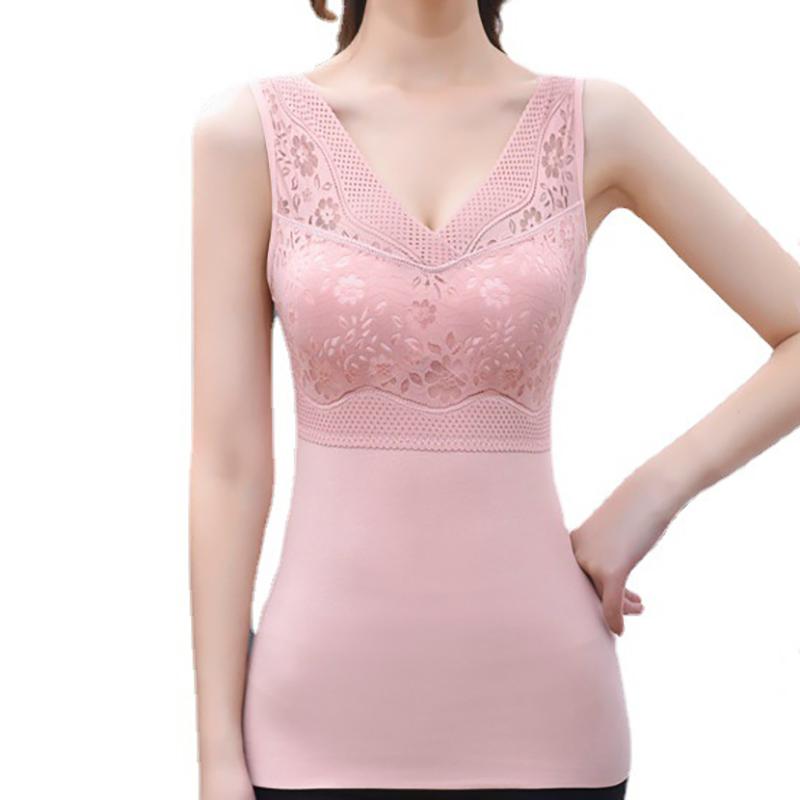 Women Warm Winter Thermal Tank Tops With Bra Padded Soft Thick Fleece Undershirt Stretch Velvet Thermal Vest Singlet Underwear