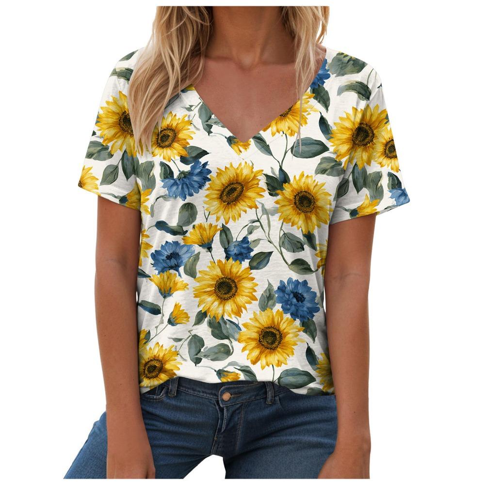 

Women s butterfly print short sleeved V-neck T-shirt top XL
