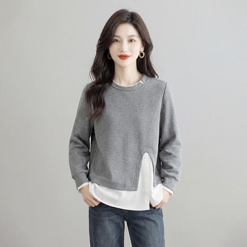 Women s Color Block Round Neck Long Sleeve Sweatshirt XL