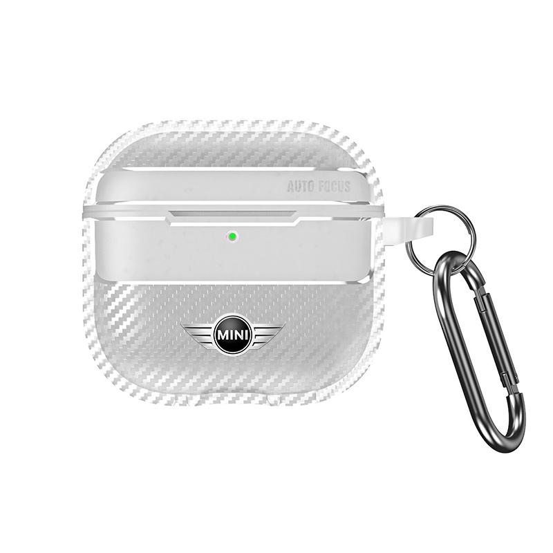 Carbon Fiber Earphone Case Bluetooth Headset Shell For Airpods 1/2/3/4/Pro With Carabiner Keychain For BMW Mini Cooper One JCW