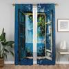 Blue Window Blackout Curtain for Room 2 Panel Home Interior Curtains Partition Tulle for Bedroom Shades Halloween Decoration