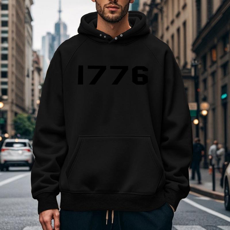 1776 Bedruckter Buchstaben Hoodie Herren und Damen Übergröße Herbst und Winter Gefütterter Lockerer Pullover Einfach Großzügig Herrenbekleidung Bequem Lässig