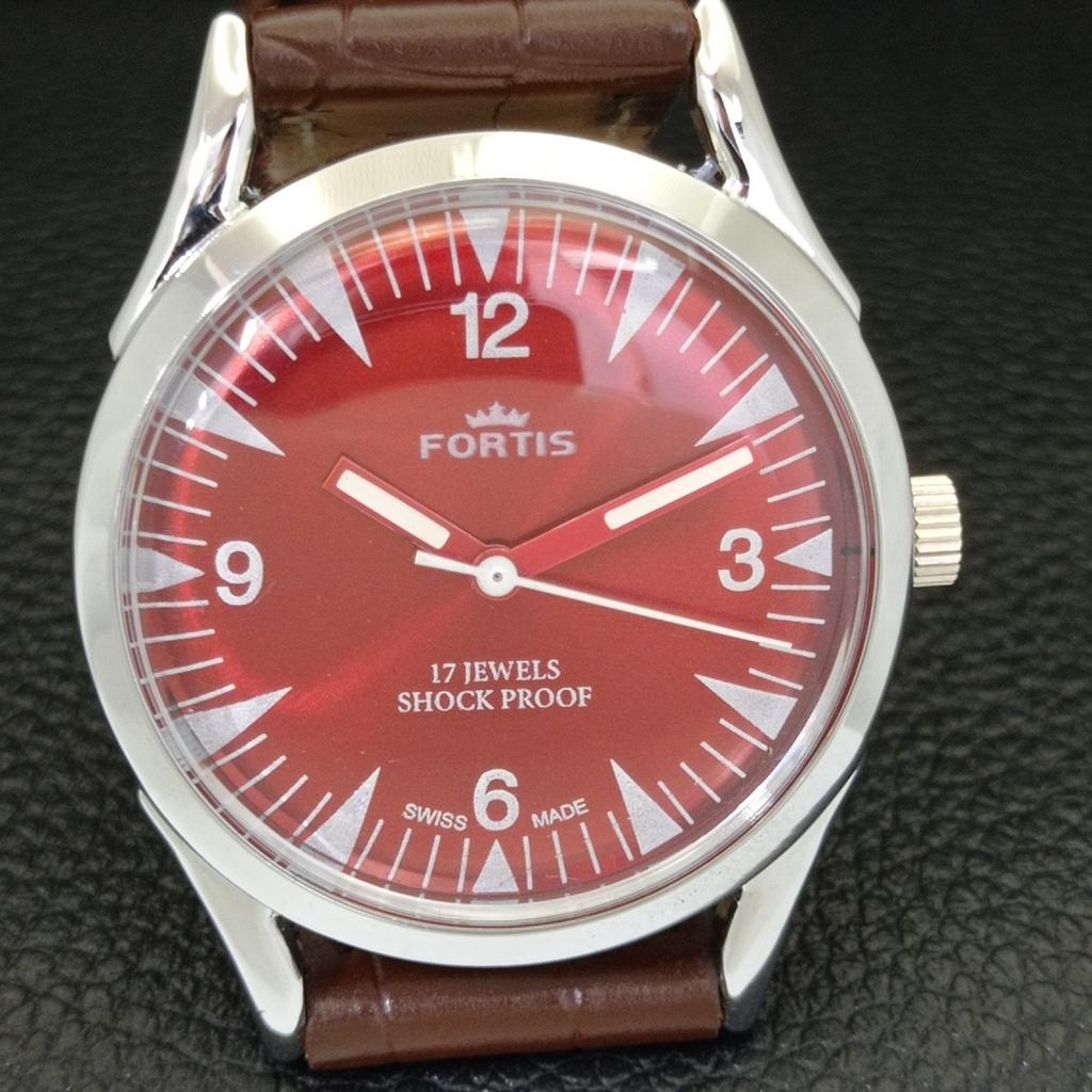 VINTAGE HAND-WINDING SWISS MENS REFURBISHED RED COLOR DIAL WATCH a701017-5 R205a-a701017