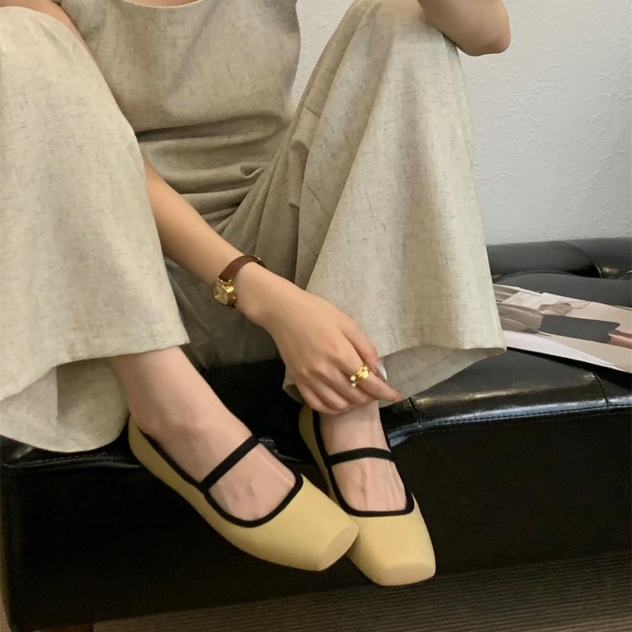 Spot~ French one-word buckle with square head Mary Jane shoes comfortable light soft mouth leopard print flat sole shoes women