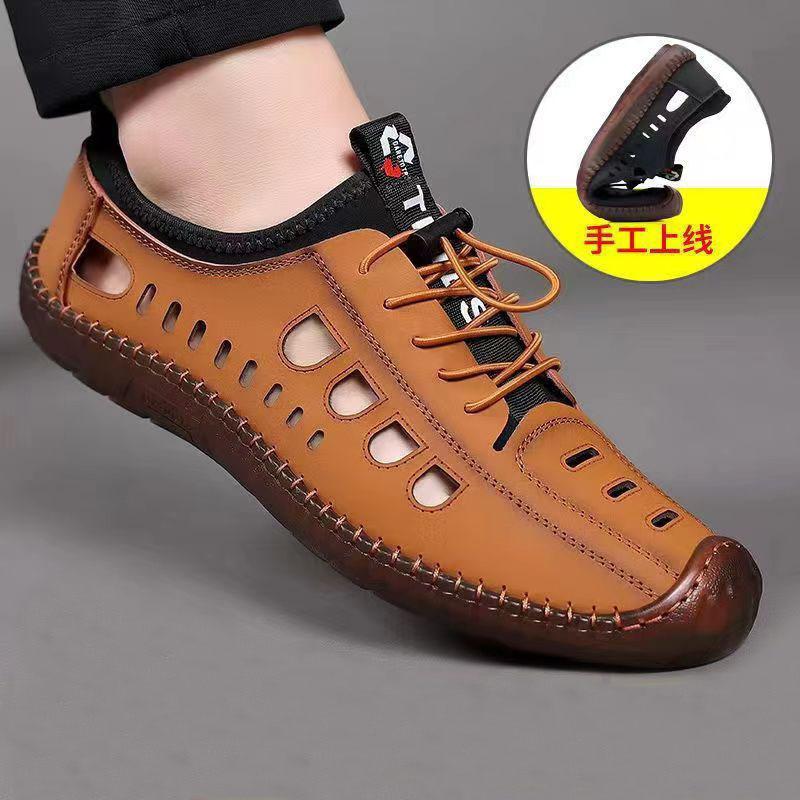 Yaz içi boş erkek deri ayakkabı nefes alabilen moda trendi günlük iş sandaletleri hafif erkek rahat dış ticaret ayakkabıları