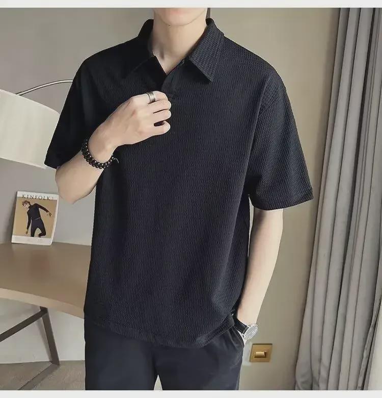 Men's Japanese Retro Polo Shirt - High-End, Short-Sleeved, Loose-Fit, Summer Trend