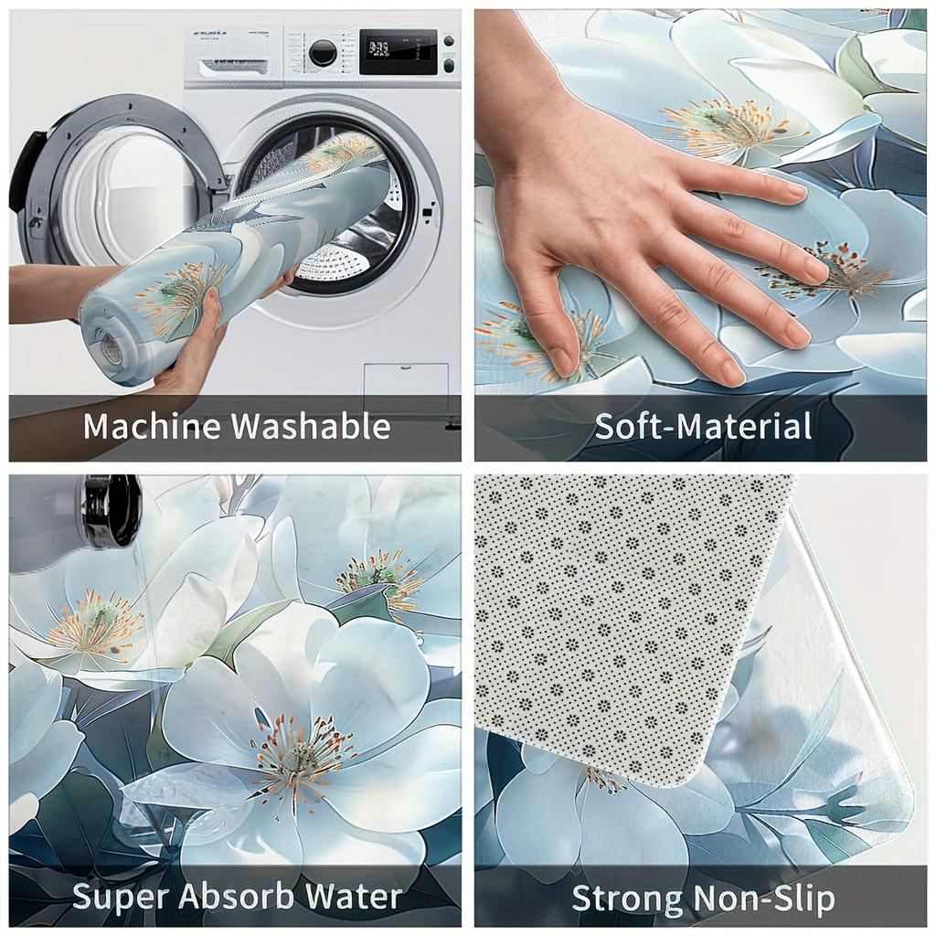 1Pcs Anti Fatigue Door Rugs, Romantic Roses Print Waterproof Non-Slip Thick Cushioned Door Mat Heavy Duty Comfort Standing Mat for Door