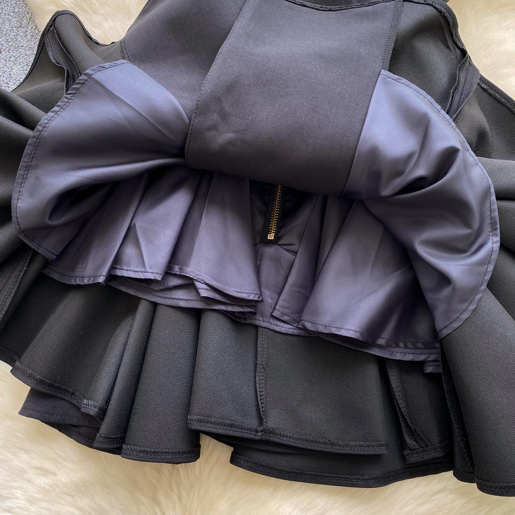 Summer V-neck Sleeveless Double Breasted Dress with Women's Niche Design High Waist A-line Vest Dress