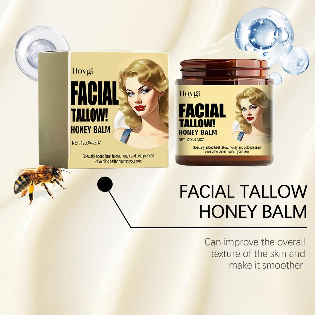 Hoygi Facial Tallow Honey Balm 120g, Deep Hydrating Face & Body Cream, Lock Moisture, Nourish Dry Skin, Gentle Non Greasy Balm for Sensitive Skin