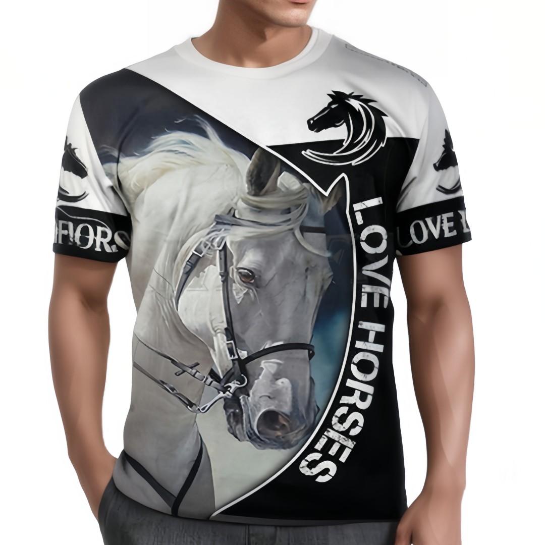 

Чоловіча футболка з 3D-принтом із зображенням коня Модні жіночі аніме Великі розміри з короткими рукавами Літні спортивні топи Вуличний одяг Швидкосихаючий одяг L