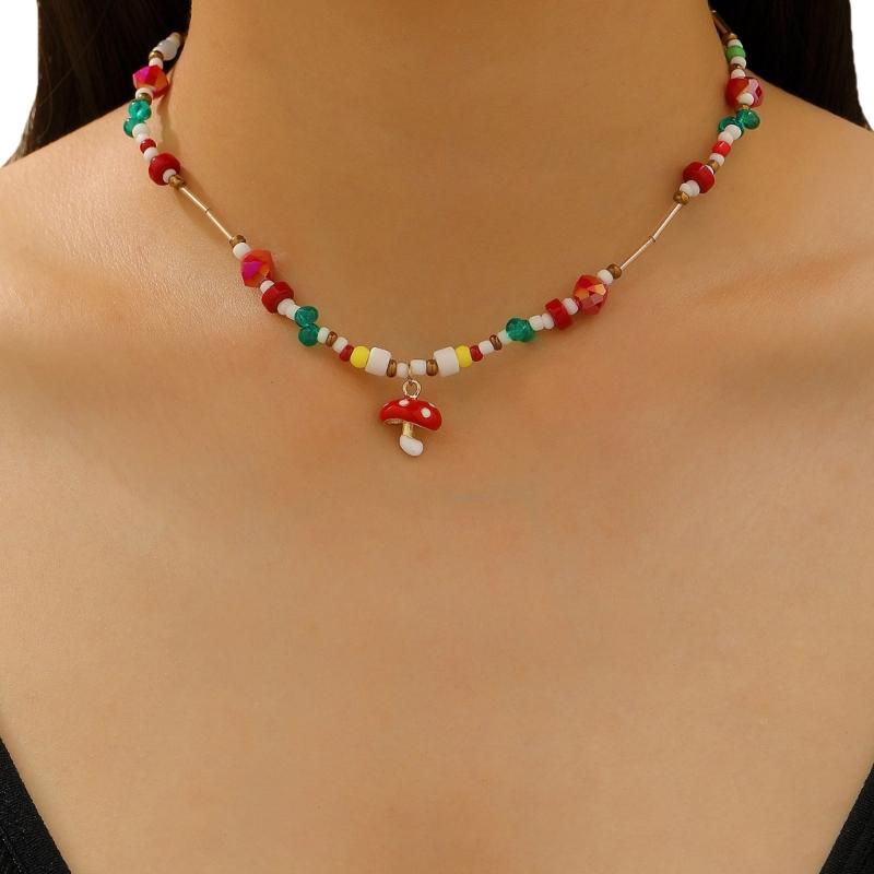 Sweet Cool Girls Neck Chain Spicy Women's Summer Necklace Dopamine Beads Colored Collarbone Chain Creative Earrings