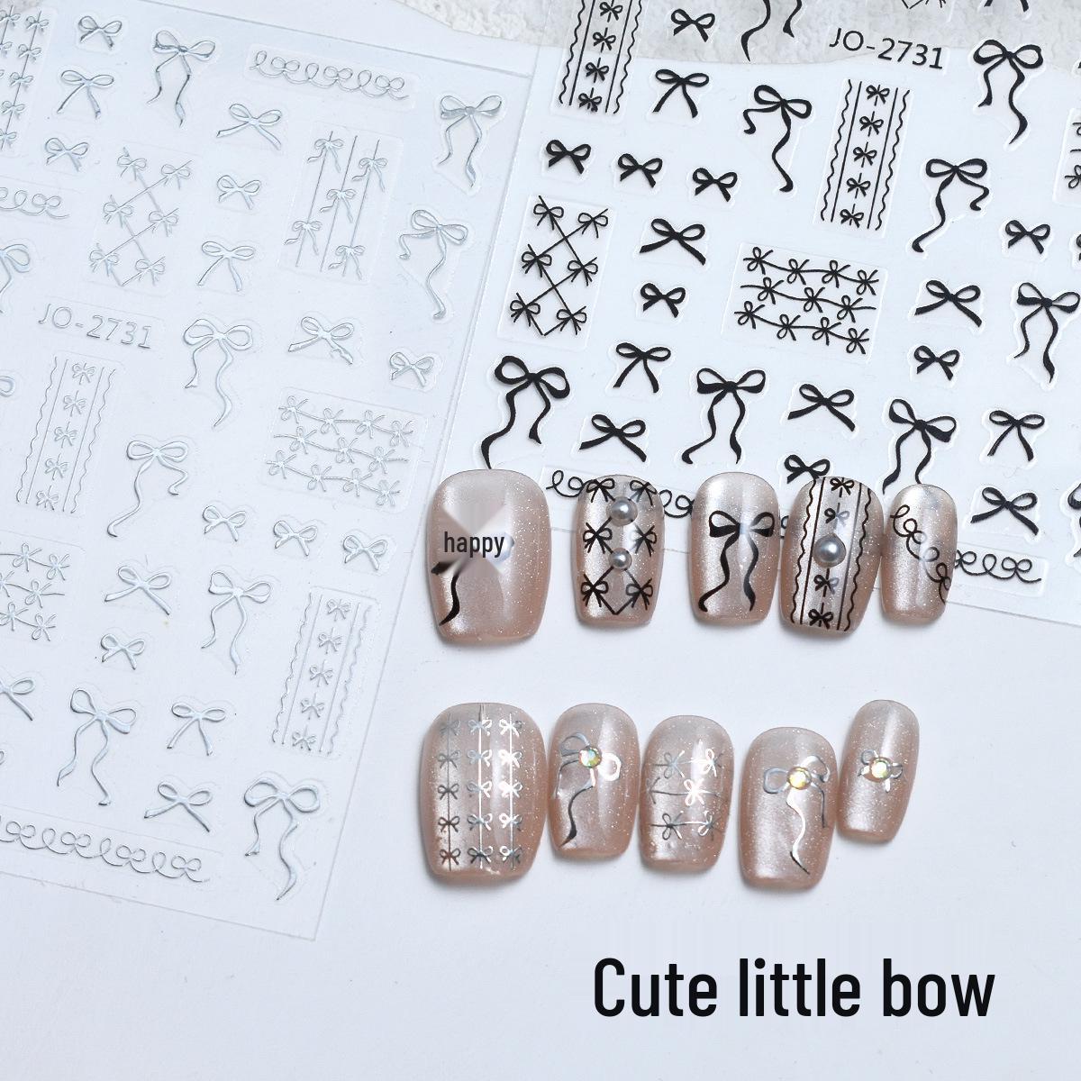 

Minimalist Ribbon Bow Nail Stickers - Black, White, Pink, Silver, Self-Adhesive