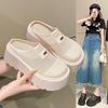 Single Shoes Women's 2025 New Summer Thick-soled Heightening Shoes Women's Small People Pedal Mesh Hollow Muffin Shoes