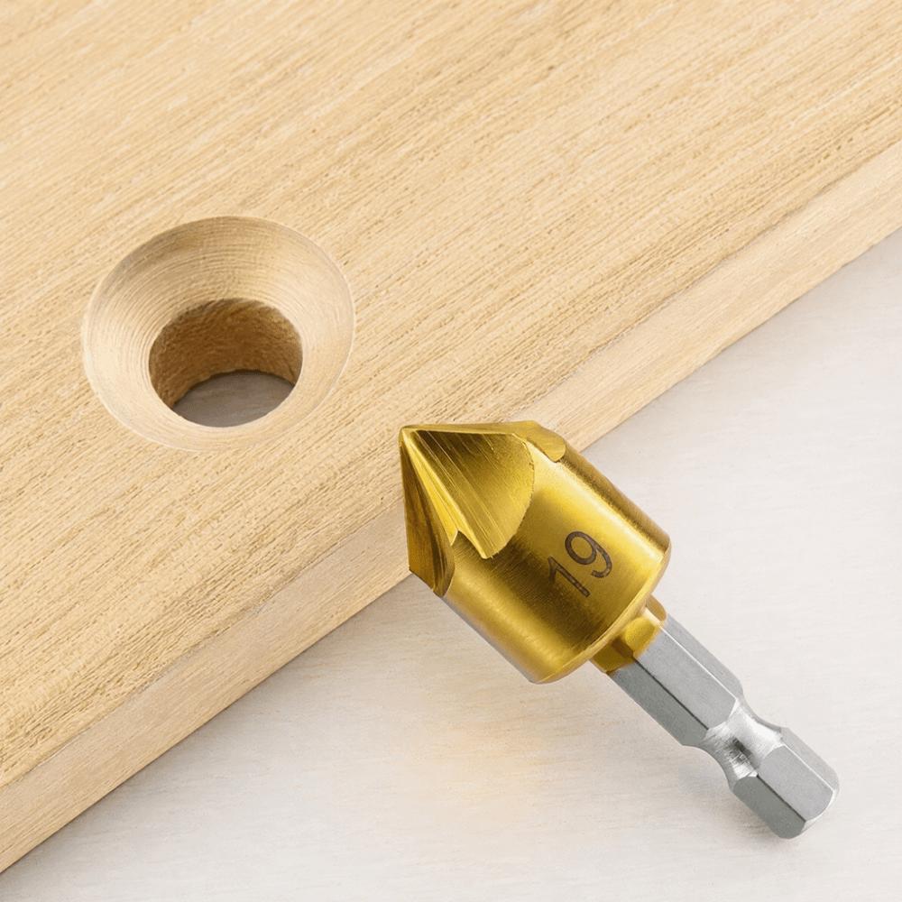 6pcs Hex Shank 1/4 Inch Chamfer Drill Bit 90 Degree Chamfering Tool Woodworking Drilling