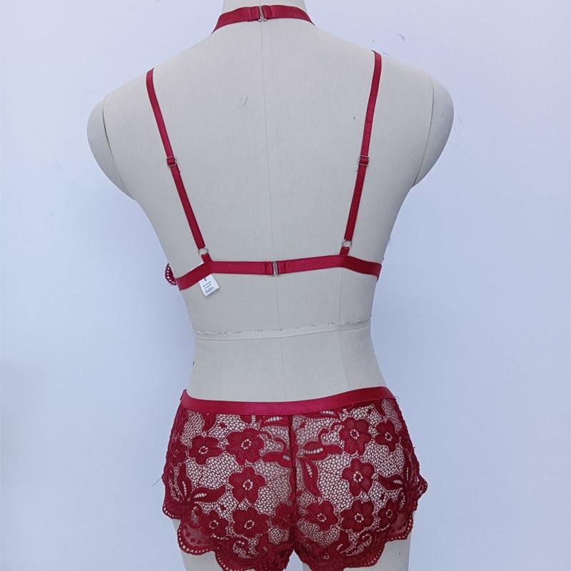 Thin Lace Flower Printed Underwear Suit Sexy Women Lingerie Set Female Bodysuit Adjustable Shoulder Strap Triangle Cup Bralettle