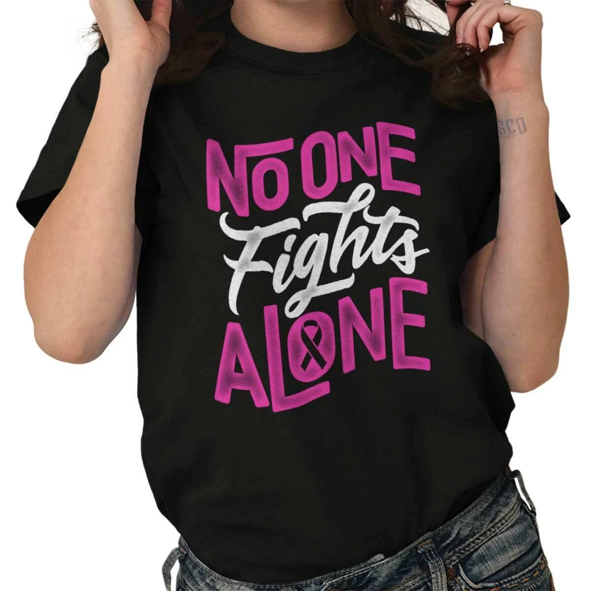 No One Fights Alone Breast Cancer Support Womens Graphic Crewneck T Shirt Tee XXXXL