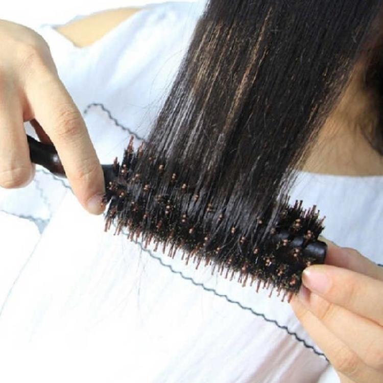 Straight Twill Boar Bristle Hair Round Brush Wood Handle Rolling Styling Comb