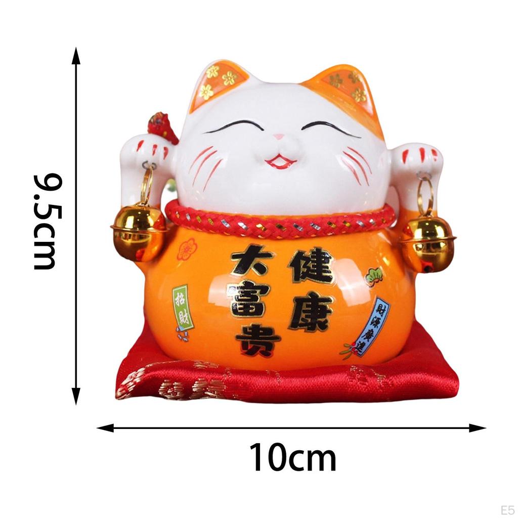 Cat Money Bank Animal Sculpture Saving Pot Jar Feng Shui Blessing Kitten Figurine with Bell