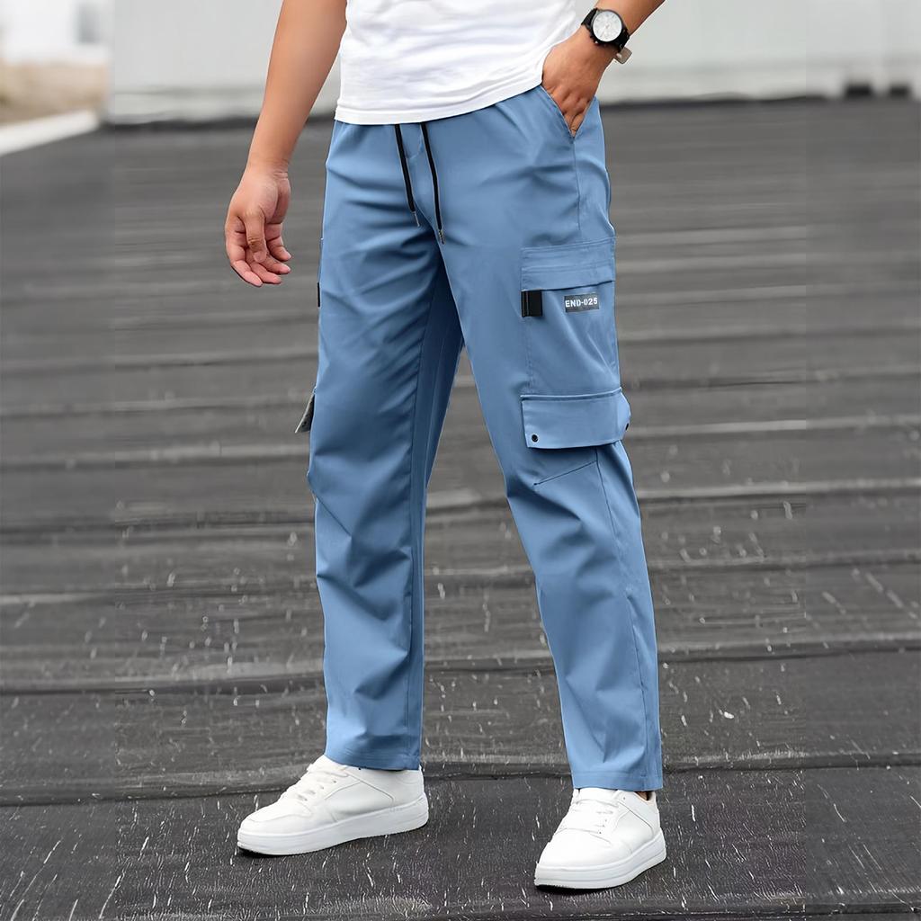 Men's Casual Straight Leg Cargo Sweatpants with Multiple Pockets