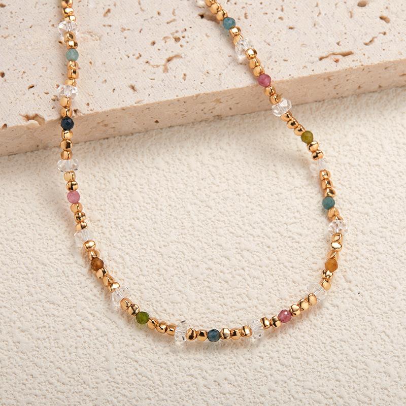 S925 Silver Natural Tourmaline White Crystal Color Treasure Necklace Women'S Personality Advanced Sense Handmade Beaded Temperament Clavicle Chain