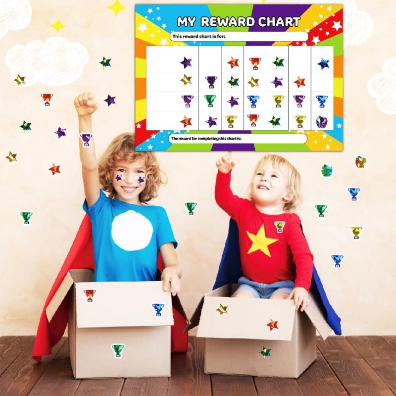 Shimmering Star Reward Sticker with My Chore Chart Sheet For Children Behavior Management And Daily Chore Tracking