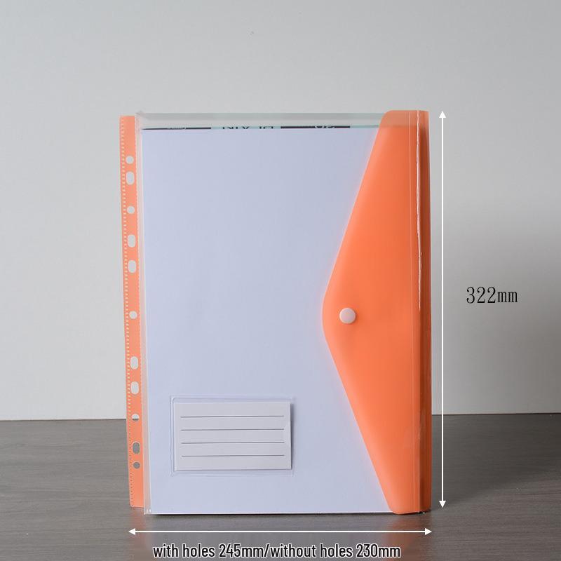 A4 Clear Transparent 11-Hole Ring Binder Pouch with Color Label and Snap Button for Office Document Storage A4