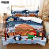 Christmas Santa Duvet Cover Set Winter Theme Cartoon Bedding Set Microfiber Santa Claus Elk Carriage Comforter Cover Girl Boy