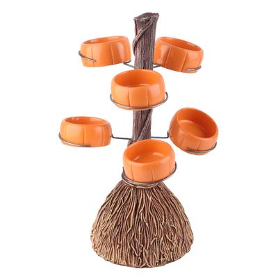 Snack Bowl Holder Halloween Pumpkin Snack Bowl Rack Witch Broom Decor Dessert Bowl Stand for Dining