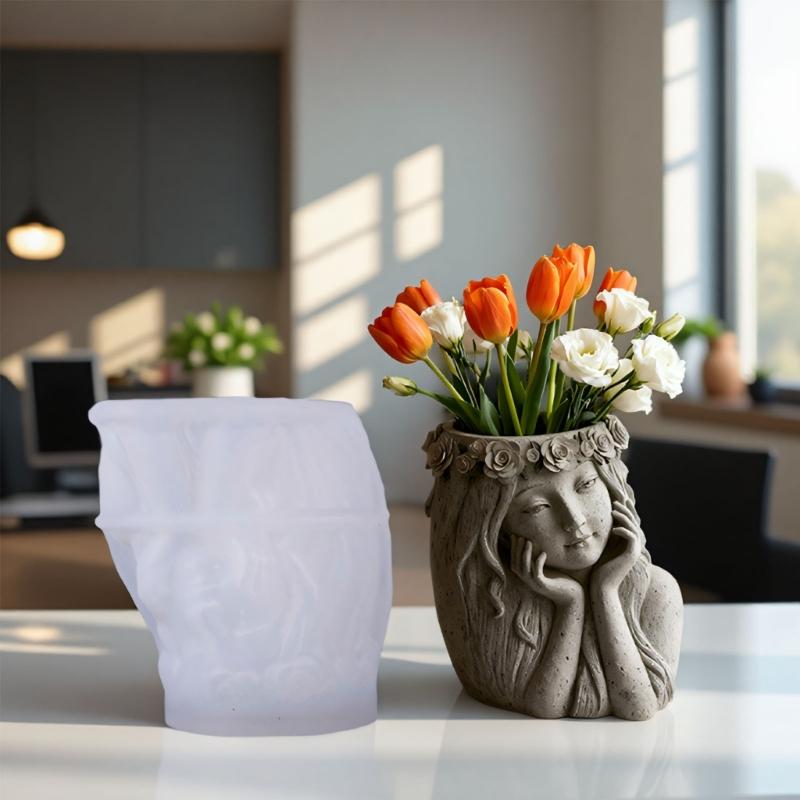 Multipurpose Silicone Girl Mold Silicone Texture for Resin Cement Creations Decorative Planter and Craft Containers