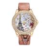 Women Rhinestone Inlaid Flower Round Dial Faux Leather Band Quartz Wrist Watch Fashion Quartz Wrist Watch Women