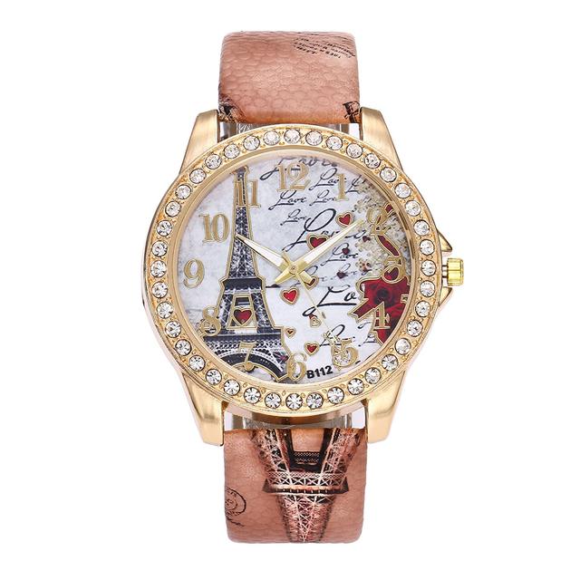 Women Rhinestone Inlaid Flower Round Dial Faux Leather Band Quartz Wrist Watch Fashion Quartz Wrist Watch Women