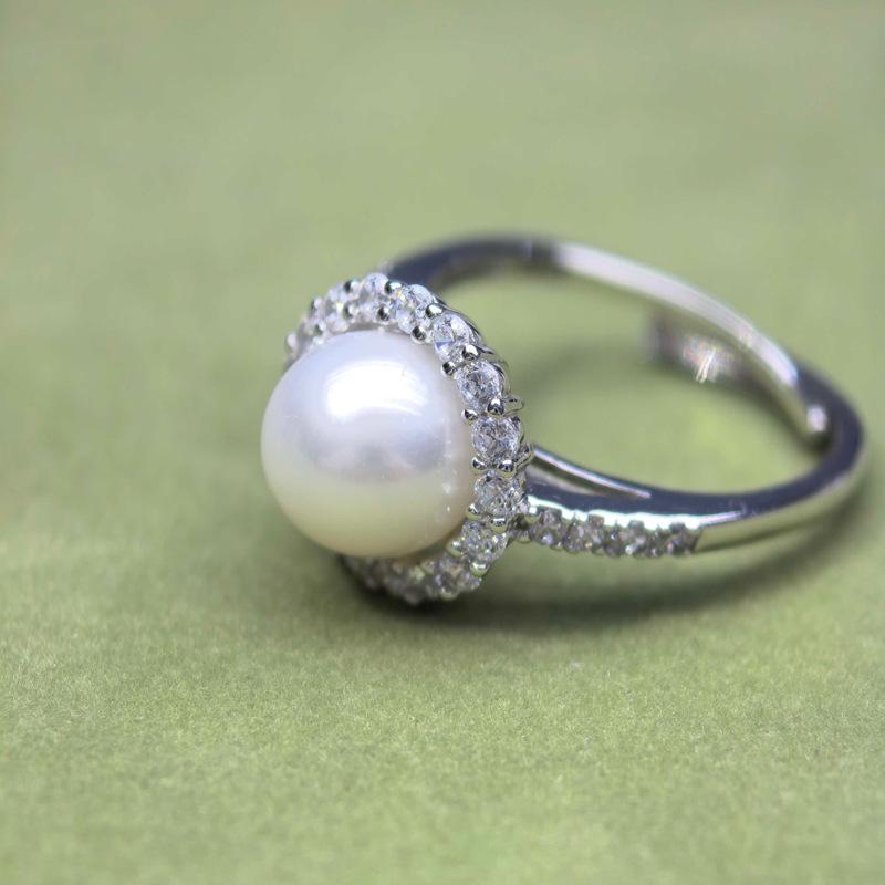 Sunflower Pearl Jewelry Set: Freshwater Pearl Pendant, Earrings, and Ring. Round, High Luster, Nearly Flawless