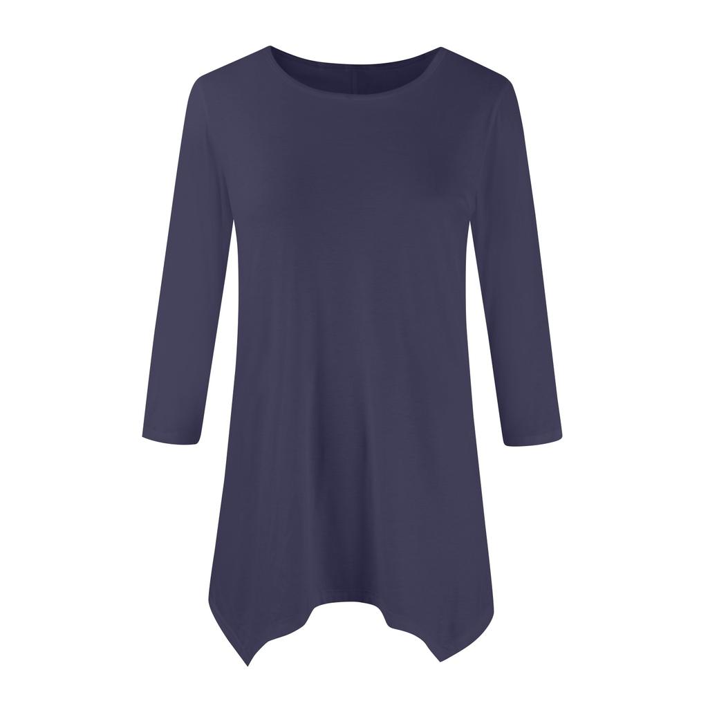 Women's Fashion Casual Round Neck Seven-point Sleeve Shirt Belted Loose Comfortable Top