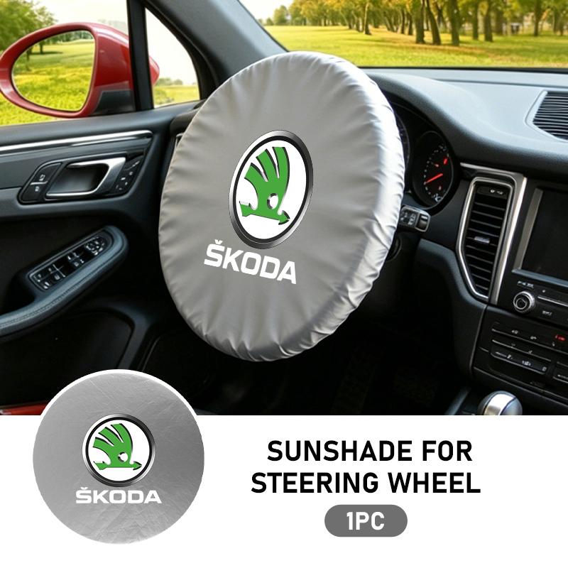 For Skoda Car Steering Wheel Anti-Heat Cover Silver Coated Cloth Sun Shade Cover Kamiq MK3 Roomster Rapid Kodiaq Karoq Fabia xknp33