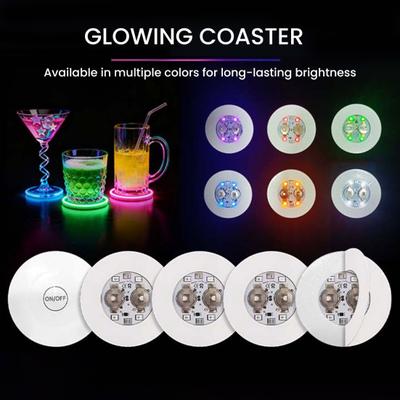 Bunter LED Untersetzer mit 3 Lichtmodi Selbstklebend Tragbarer Getränkeuntersetzer für Bier Kaffee Bar Ambienteleuchten Lustiges Heimbar-Zubehör