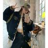 Unisex Retro Embroidered Color Block Baseball Jacket - Slimming & Versatile for Autumn/Winter