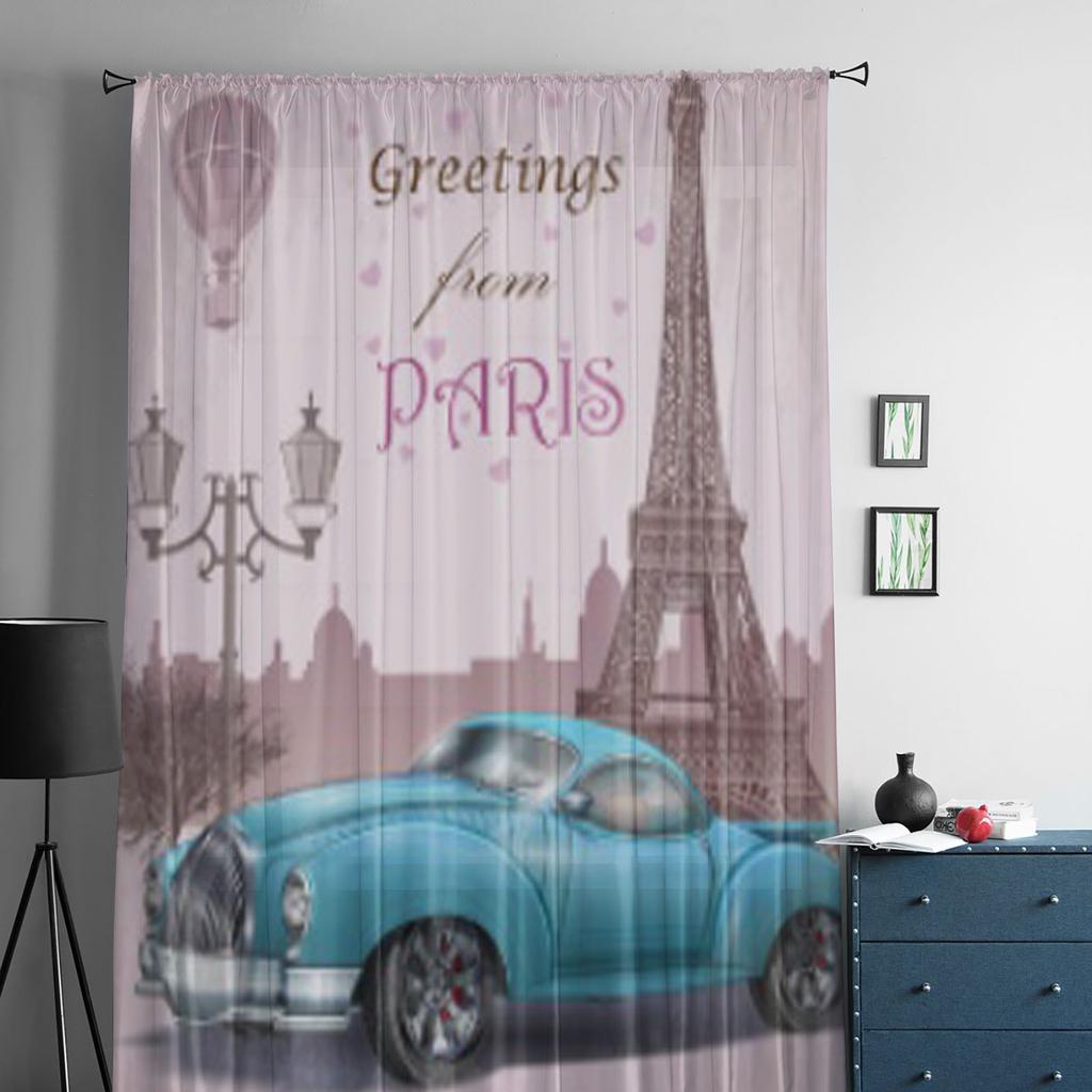 Vintage Touristic Grußkarte Gardinen für Wohnzimmer Transparent Tüll Fenster Vorhang Schlafzimmer Küche Schleier Vorhänge