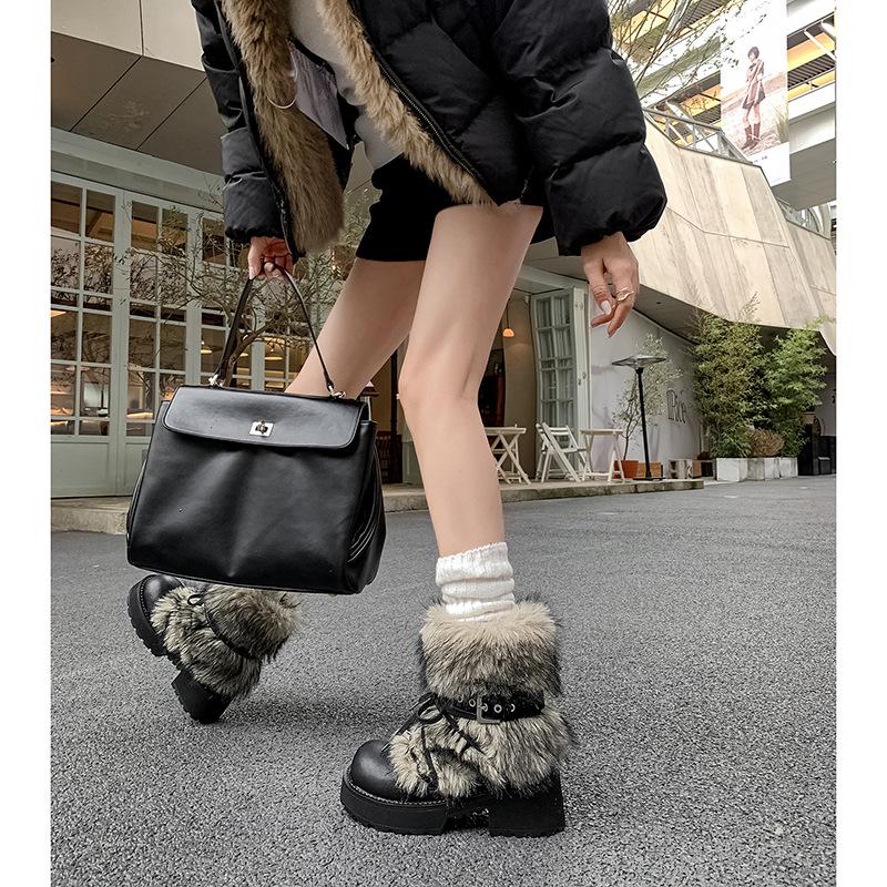 Short Boots Children Huge Good-Looking With Skirt Super Fire Thin Velvet Winter Thick Bottom Thick Heel Medium Tube Fluff