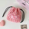 Ins Korean Plaid Drawstring Makeup Bag for Girls Portable Skincare Organizer Travel Organizer Bags Toiletry Bag Drawstring Bags