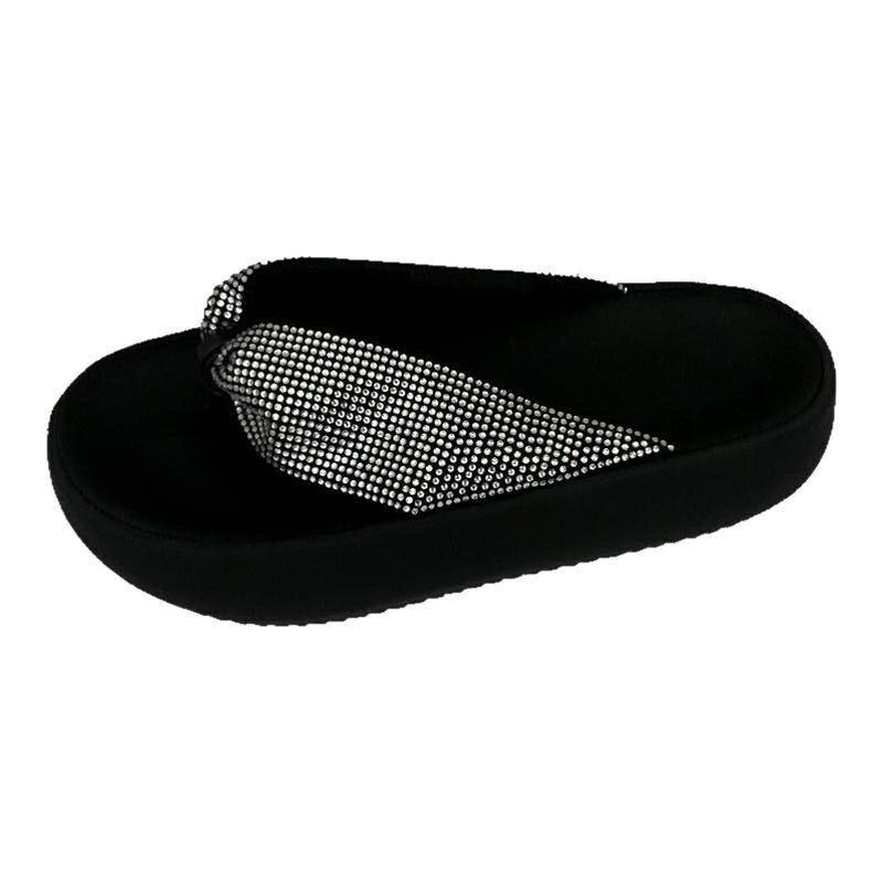 Beautiful thick-soled black pinch-on flip-flops for women's new toes, seaside women's summer outer wear, going out cool slippers